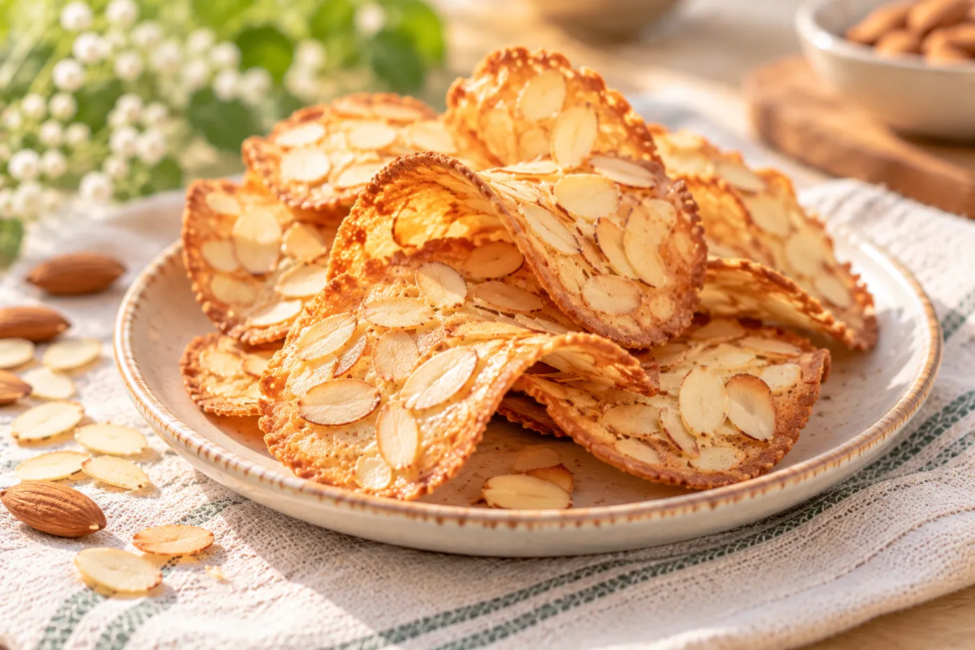 Bánh ngói hạnh nhân mỏng giòn cận cảnh