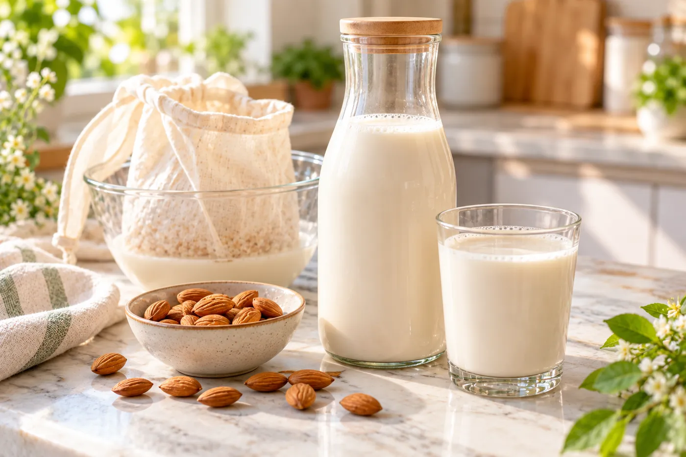 Cách làm sữa hạnh nhân tại nhà đơn giản, thơm béo, không cần máy làm sữa hạt